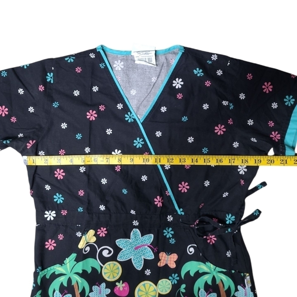 Colorful Contemporary Floral Tropical Print Scrub Top Size Small - Picture 4 of 8